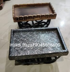 Wooden Antique Design Cart Tray with Beautiful Black Design